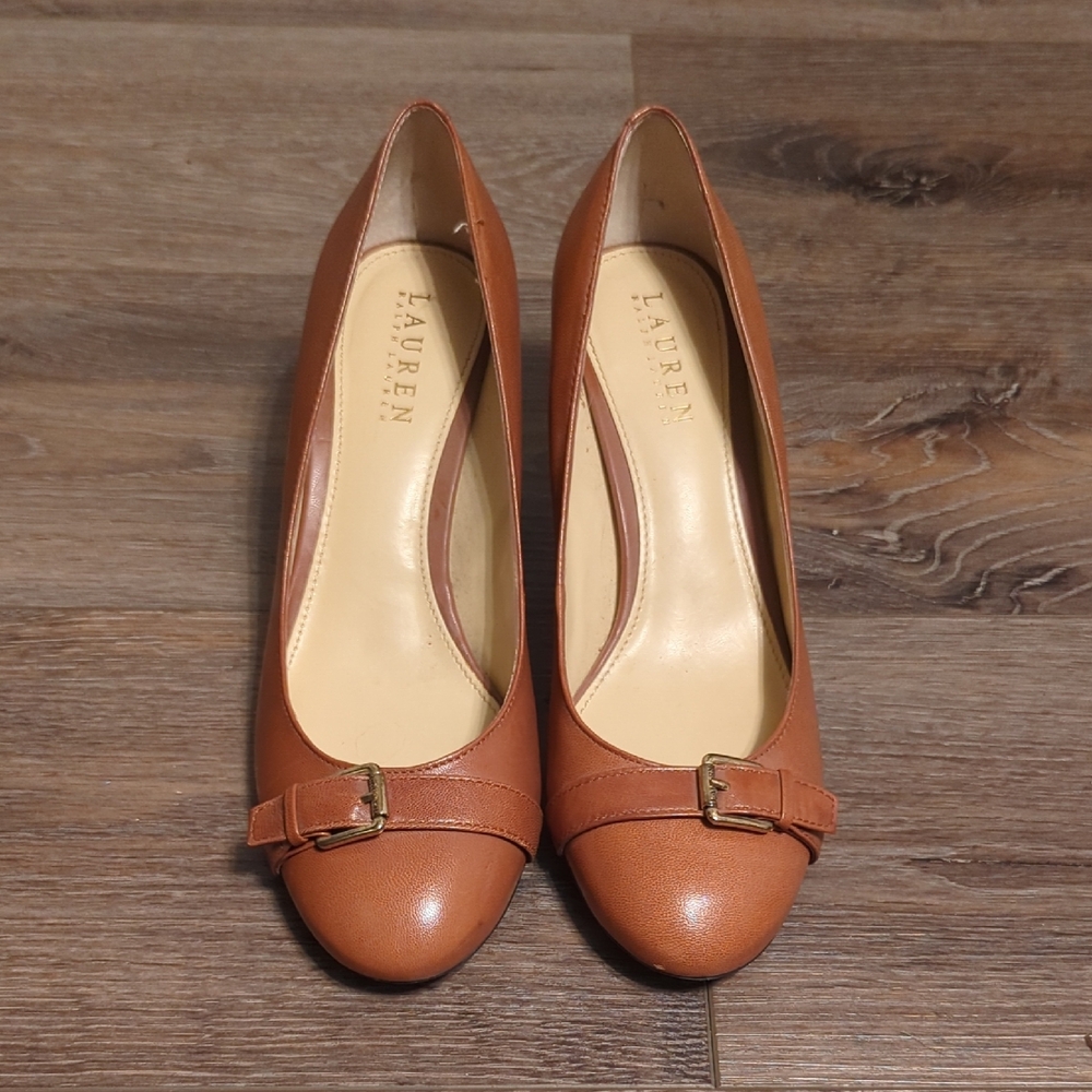 Lauren Ralph Lauren Cognac Leather Buckle Pumps - Women